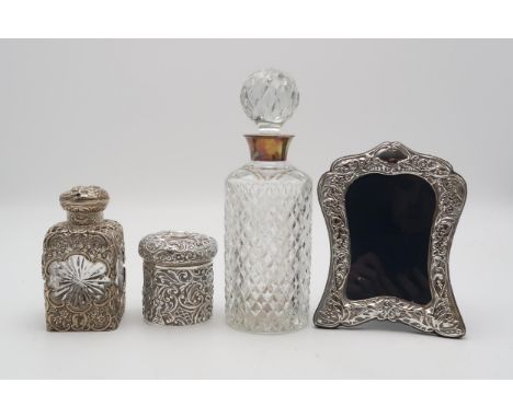 A COLLECTION OF SILVER including a late Victorian overlaid silver&nbsp;cut glass perfume flask, by William Comyns, London 189