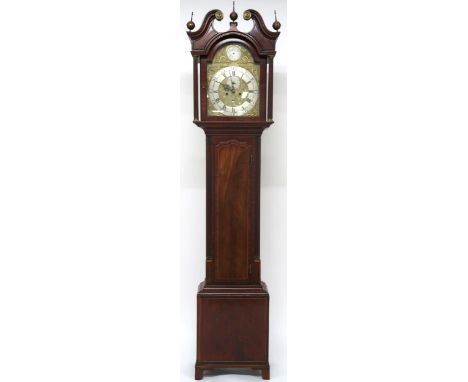 A 19TH CENTURY MAHOGANY CASED ROBERT KNOX, BEITH LONGCASE CLOCK  with brass face, 47cm high x 34cm wide with brass ormolu mou