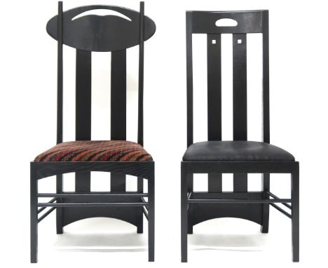 A LOT OF TWO&nbsp;20TH CENTURY AFTER CHARLES RENNIE MACKINTOSH EBONISED CHAIRS&nbsp; the first with pierced oval topped slatt