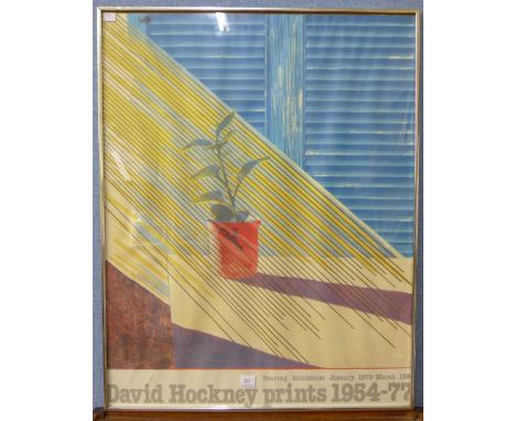 'Sun' poster for David Hockney touring exhibition, January 1979-March 1980, framed ( 80cm x 62cm )