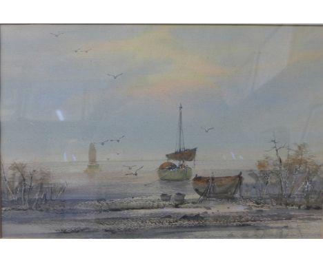 R. Hume, Fishing Boats, Quay at Blyth, watercolour, Neil Taylor, Spinning Gallery, Yew Tree Farm, watercolour, dated 1949 and