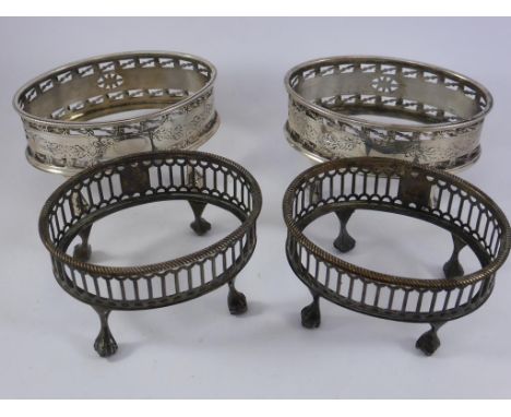 2 PRS. DECORATIVE OVAL SILVER SALTS WITH CLAW AND BALL FEET