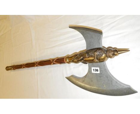MARTO / SIMILAR AXE 90CM WOODEN HANDLE WITH LIZARD DEC & BRASS EFFECT HANDLE
