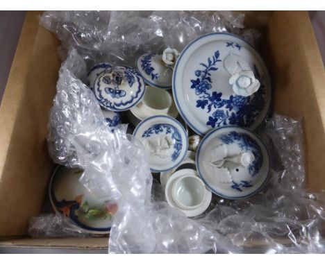 BOX OF ROYAL WORCESTER POT COVERS, MISC. SOME HAND PAINTED