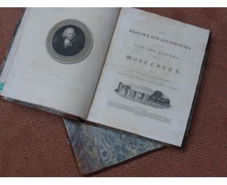 THE HISTORY & ANTIQUITIES OF THE CITY AND SUBURBS OF WORCESTER, VALENTINE GREEN, VOLS I & II, 1796, LEATHER BOUND, MARBLED EN