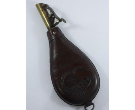 LEATHER SHOT FLASK WITH EMBOSSED HUNTING DOG DECORATION