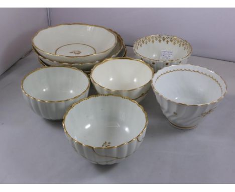 MISC. WORCESTER AND OTHER GILT AND WHITE TEA BOWLS (5) AND SAUCERS (4)