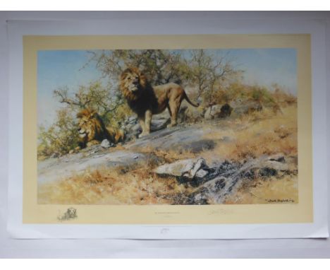DAVID SHEPHERD, LIMITED EDITION PRINT, 974/1500, 'TWO GENTLEMEN OF SAVUTI', SIGNED IN PENCIL TO MARGIN, IMAGE SIZE APPROX. 68
