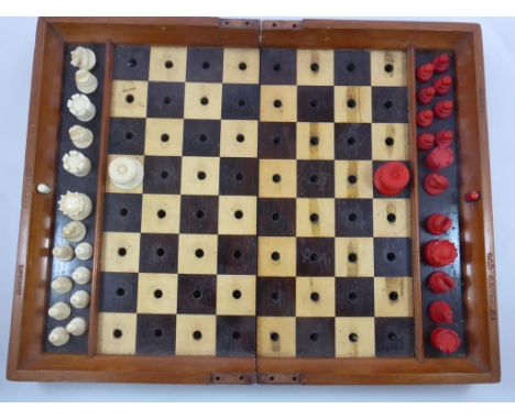 ANTIQUE JAQUES & SON 'IN STATU QUO' FOLDING CHESS SET, C1880