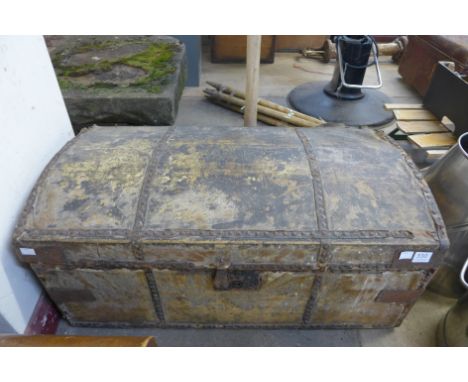 A 19th Century hide dome topped trunk, manufactured by Payne &amp; Bott, London