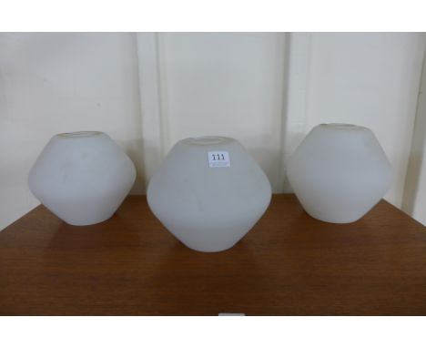 A set of three Danish milk glass light shades by Holmegaard for Fog &amp; Morup