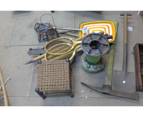Garden tools, tennis racquets, etc.