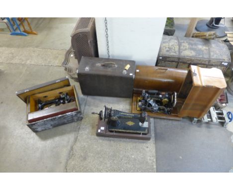 Five vintage sewing machines