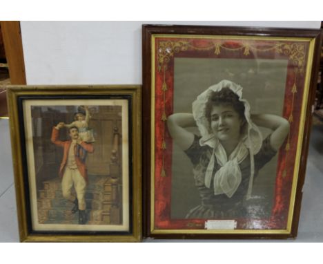 Antique Lithograph “High Jinks with the Master of the Hounds” & Print of Showgirl “Nobody Ax’d You” (2) 