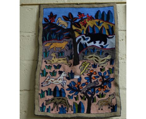 Wool wall tapestry, Tree of Life featuring wild animals