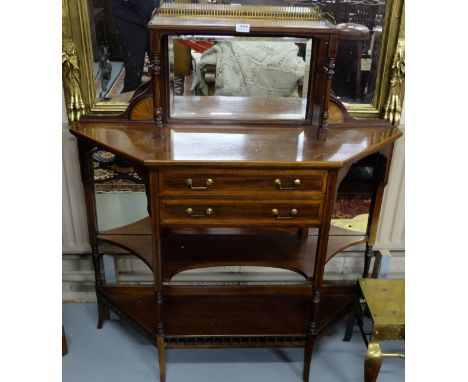 Fine Edwardian Inlaid Mahogany Side Cabinet, by Heals of London (stamped), with fan shaped inlay and mirror inserts, and gall