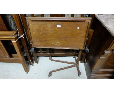 19thC Mahogany Bed Tray on extending metal base & a wooden trunk painted black, with metal bands (2) 