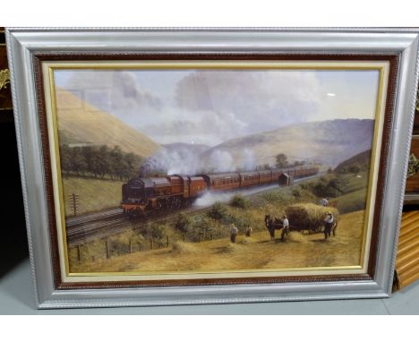 20thC Fine Art Print, Royal Scots LMS steaming through North Cumbria, by Gerald Broom RA, 24”w x 36”