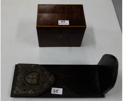 Georgian Mahogany Tea Caddy 7”w & a Coromandel Book End (2)