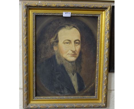 Oil on Canvas – portrait of Edwardian bearded gent, signed W. Lewis Brown 1908, in molded gilt frame, 18” w x 22”h