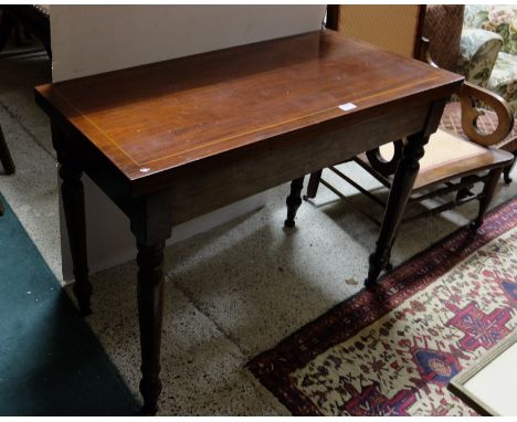 Edwardian Mahogany Card Table, with interior green felt, on tapered legs, inlaid, 39”w x 19”d