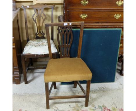 2 Georgian Mahogany Dining Chairs, patterned seats & a modern card table (3)