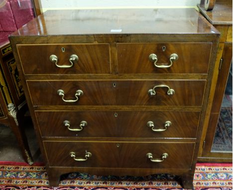 19thC Mahogany Tea Caddy-shaped Chest of Drawers, with 2 short drawers over 3 long drawers, on bracket feet, brass swing hand