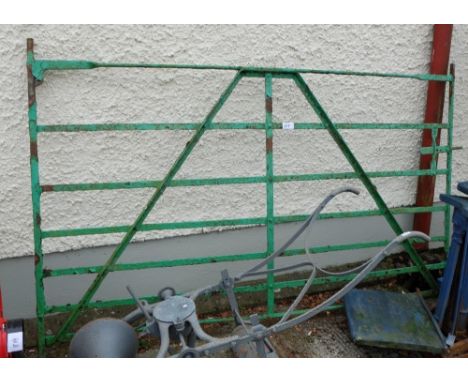 19thC Forge Made Cast Iron Farm Gate, painted green, stamped "Kilkenny" 7ft 6” x 51”