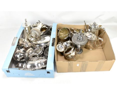 A quantity of assorted Victorian and later silver plate, to include a four piece tea service, an entree dish, etc.Additional 