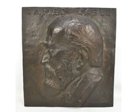 A bronze wall plaque with relief portrait bust of James Gable, indistinctly signed Gunner and dated 1925, 33 x 30cm.Additiona