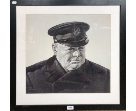 AFTER MARC STONE; a black and white print, 'Sir Winston Churchill', 50 x 51cm, framed and glazed.