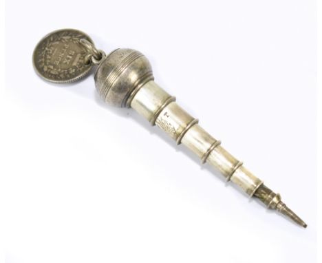 MORDAN & CO; a 19th century silver plated extending pencil, length 7.5cm, with applied sixpence to handle.Additional Informat