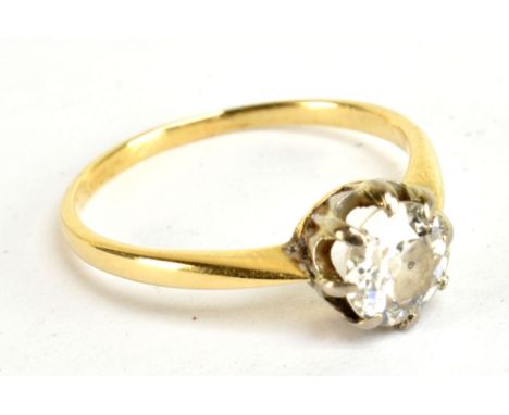 A yellow metal diamond solitaire ring, the claw set brilliant cut stone weighing approx 0.75cts, size L, approx 2g.