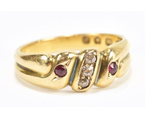 An 18ct yellow gold serpent headed ring, size M, approx 4.6g.