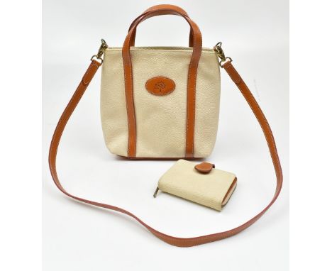 MULBERRY; a cream Scotch grain leather handbag with detachable cross-body strap and tan leather trim, with a matching cream a
