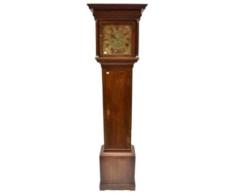 JOHN PURDEN OF MAIDENHEAD; an oak cased longcase clock, the hood with blind fret decoration to cornice, enclosing brass face,