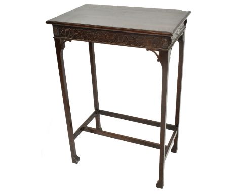 An Edwardian Chinese Chippendale-style side table with rectangular top above fretwork frieze and square sectioned legs united