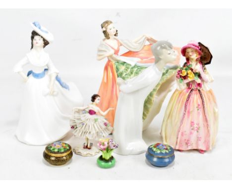 A group of ceramic figures, including three Royal Doulton (one af) examples, a Lladro figure etc.Additional InformationThe Do