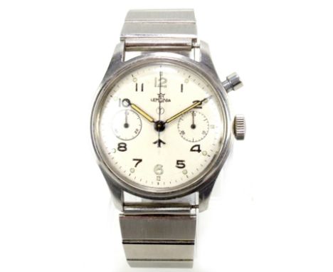 LEMANIA; a WWII period 'Dirty Dozen' military issued stainless steel mechanical wristwatch, the circular dial set with Arabic