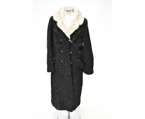 FUR COAT: a 1950s full length Astrakhan/Persian lamb coat with cream fur collar, size medium/large.Additional InformationHas 