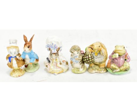 BESWICK; six Beatrix Potter figures including 'Amiable Guinea-Pig', 'Miss Moppett', etc (one af) (6).Additional InformationPe