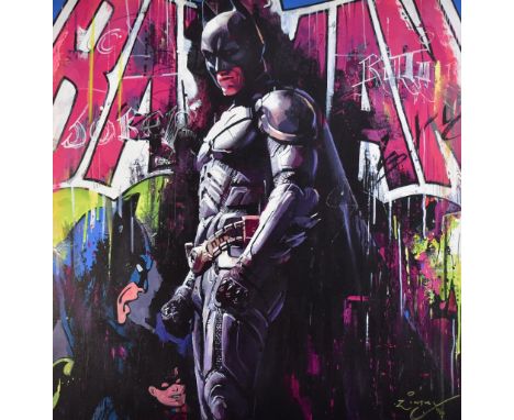 ZINSKY; a limited edition canvas print 'Gotham Hero', no. 14/195, signed lower right, 66 x 66cm, framed. (D)Additional Inform