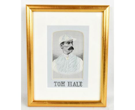 The rare stevengraph depicting the 19th century Australian jockey Tom Hale in light blue and white colours, titled by hand, f