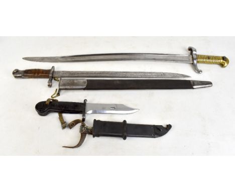 A mid 19th century French Chassepot bayonet, indistinctly signed and dated 1844 to blade back, blade length 56.5cm (lacking s