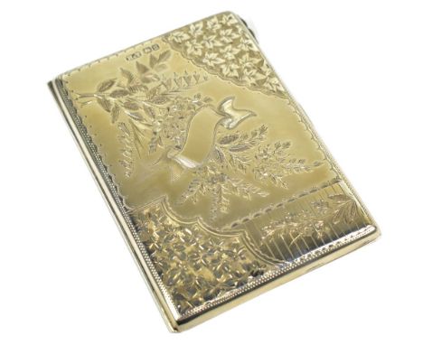 HILLIARD &amp; THOMASON; a Victorian hallmarked silver card case/aide-mémoire, the detailed engraved case with vacant scroll 