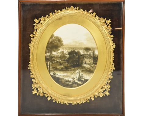 A 19th century ornate gilt frame with inset print, encased in mahogany glazed frame, 42 x 37cm.Additional InformationThere ar