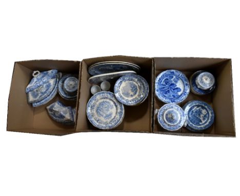 A large collection of 19th century and later blue and white, various factories including Spode and Davenport, including meat 