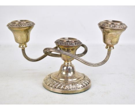 CHARLES S GREEN &amp; CO LTD; an Elizabeth II hallmarked silver triple sconce twin branch candelabra with repousse foliate de