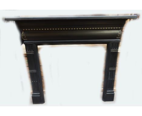 A Victorian style cast iron fire surround, width 147cm.Additional InformationHeight 135cm, pillar width 16cm, mantle width 14