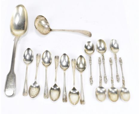WILLIAM EATON; a William IV hallmarked silver tablespoon, London 1833, together with a set of seven hallmarked silver rat tai